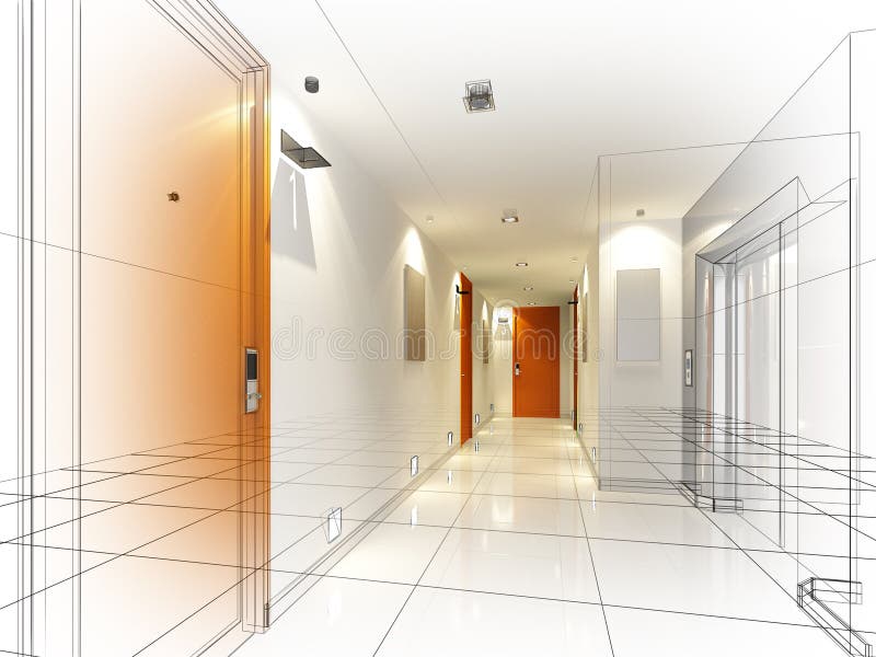 Sketch design of interior hall royalty free stock photography