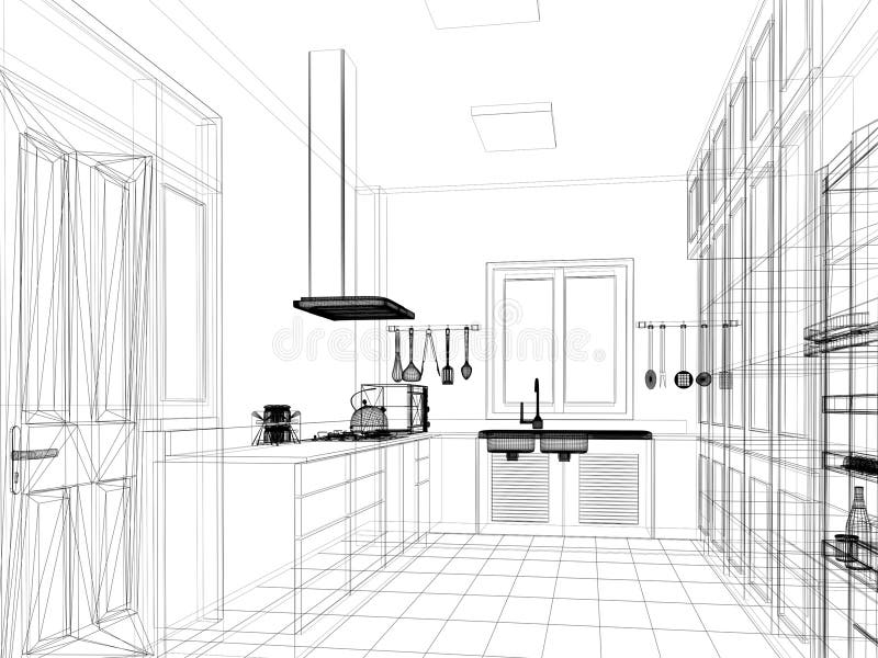 Sketch design of interior kitchen vector illustration