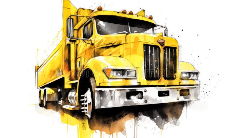 Sketch di acquerelli vibranti di un camion con linee grigie gialle immagini stock