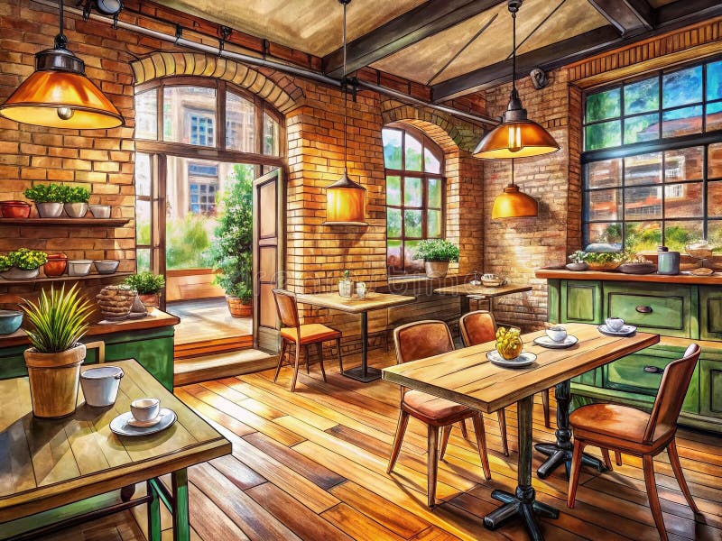 Sketch di un rustico bar all'interno di un ambiente caldo e dettagli accoglienti perfetti per ispirarsi al design di un ristorante royalty illustrazione gratis