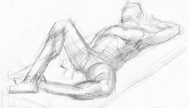 Sketch disegnato a mano di un modello maschio appoggiato sulla tavola fotografia stock