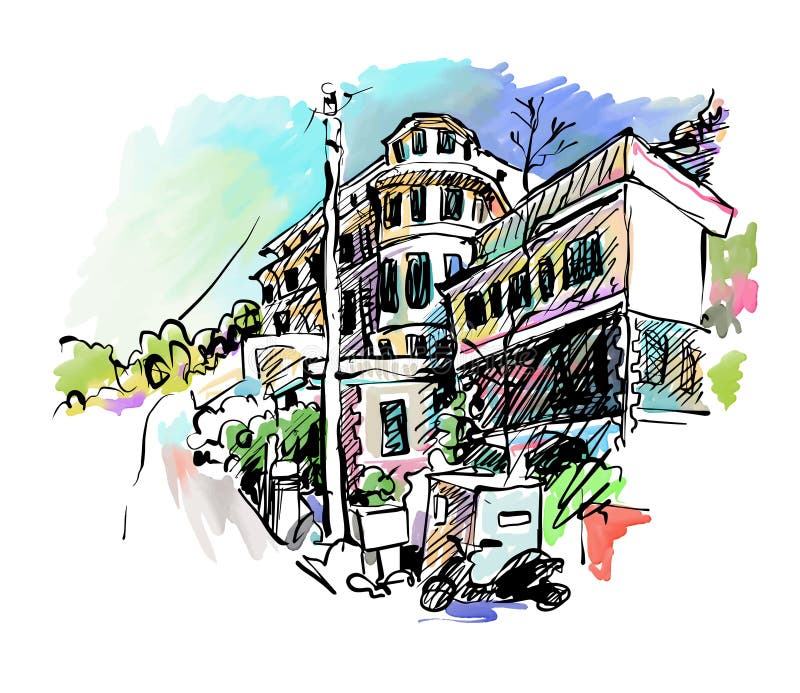 Sketch drawing of Italy village landscape royalty free illustration Sketch drawing of Italy village landscape royalty free illustration