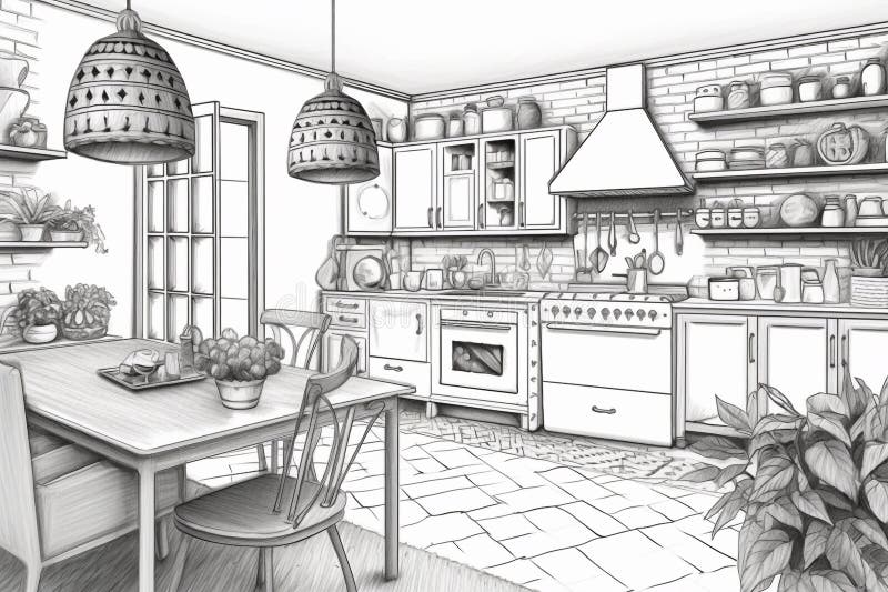 Kitchen Drawing Interior Design Services Sketch Handpainted kitchen  clean watercolor Painting angle png  PNGEgg