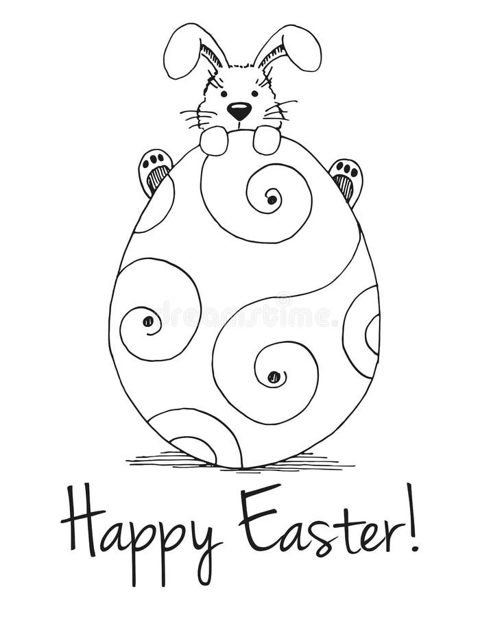 Happy Easter vector illustration. Basket of Easter eggs, cute bunny and  chick hand drawn sketch. Engraved style image. Stock Vector | Adobe Stock