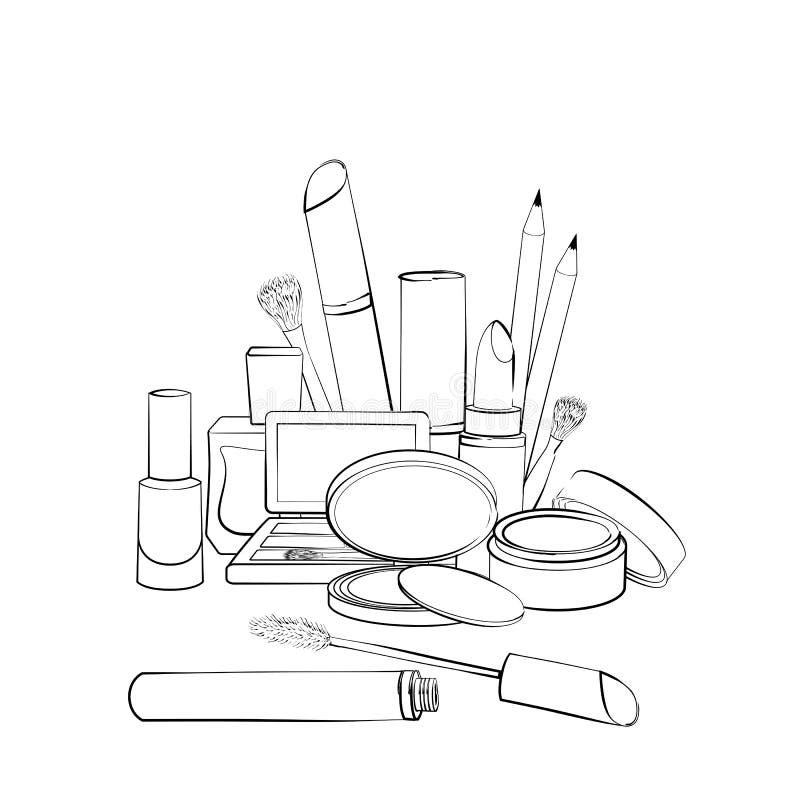 Sketch of Elements for Makeup on White Background Stock Vector