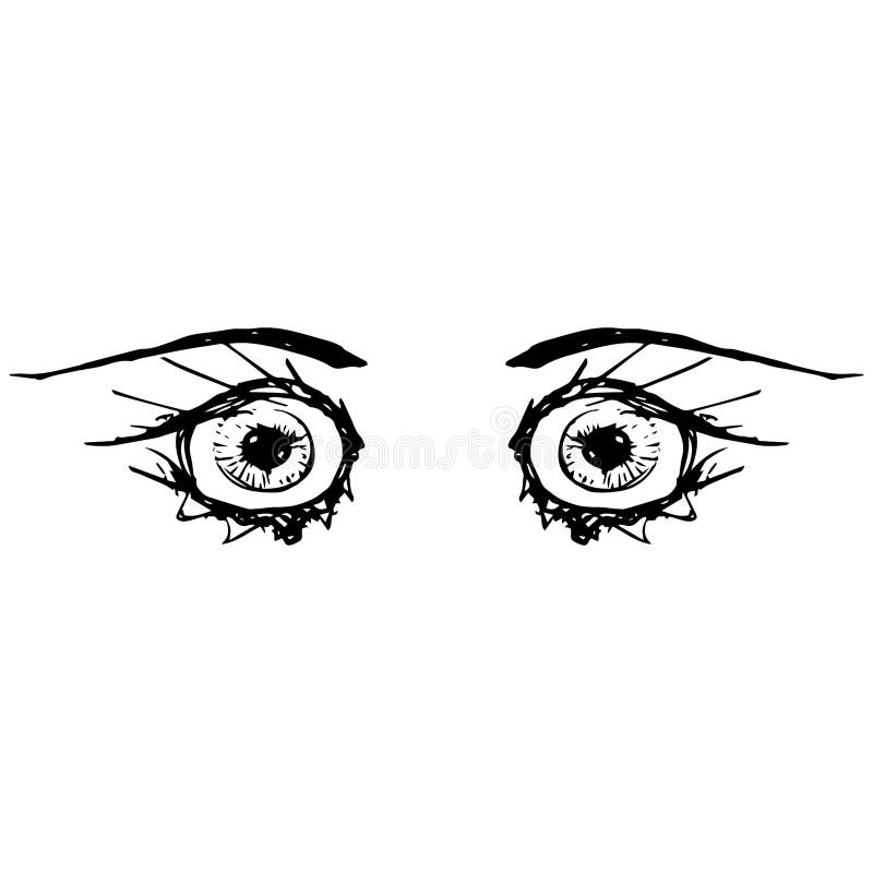 Sketch of the eyes with eyelashes. Vector doodle eyes with eyelashes. stock illustration