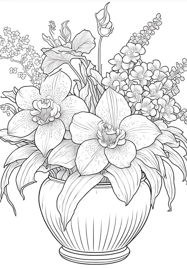 Sketch of Flowers Bouquet in a Vase Stock Illustration Illustration