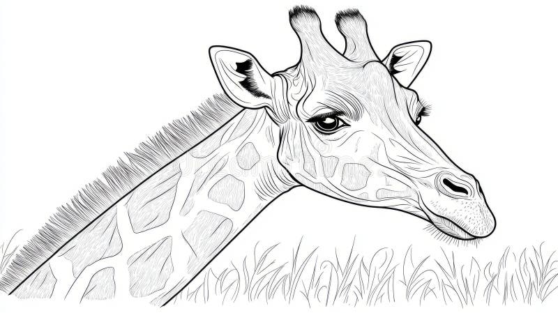 Sketch of a giraffe head in profile on a white background. royalty free stock photo