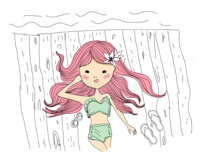 Sketch girl on beach stock vector. Illustration of vacation 61123252