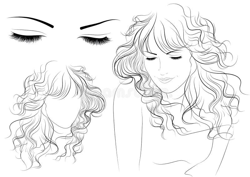 Sketch Of A Girl With Long Hair Stock Vector - Illustration of black