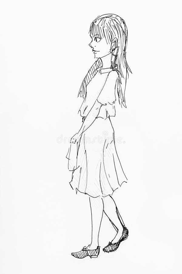 Sketch of Girl in Strict Dress Hand Drawn by Ink Stock Illustration ...