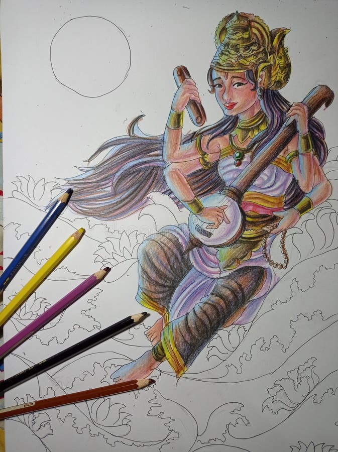 Hindu Goddess Saraswati. Vector hand drawn illustration Stock Photo - Alamy