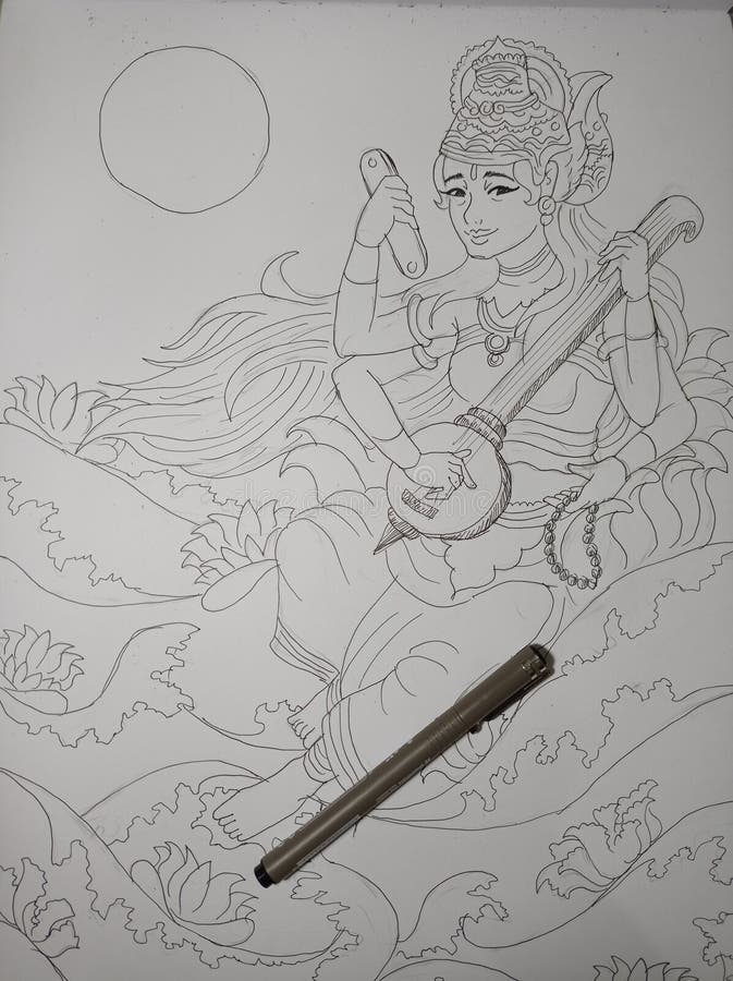 Goddess Saraswati hinduism goddess pencilsketch  Drawing sketches  Drawings Pencil art drawings