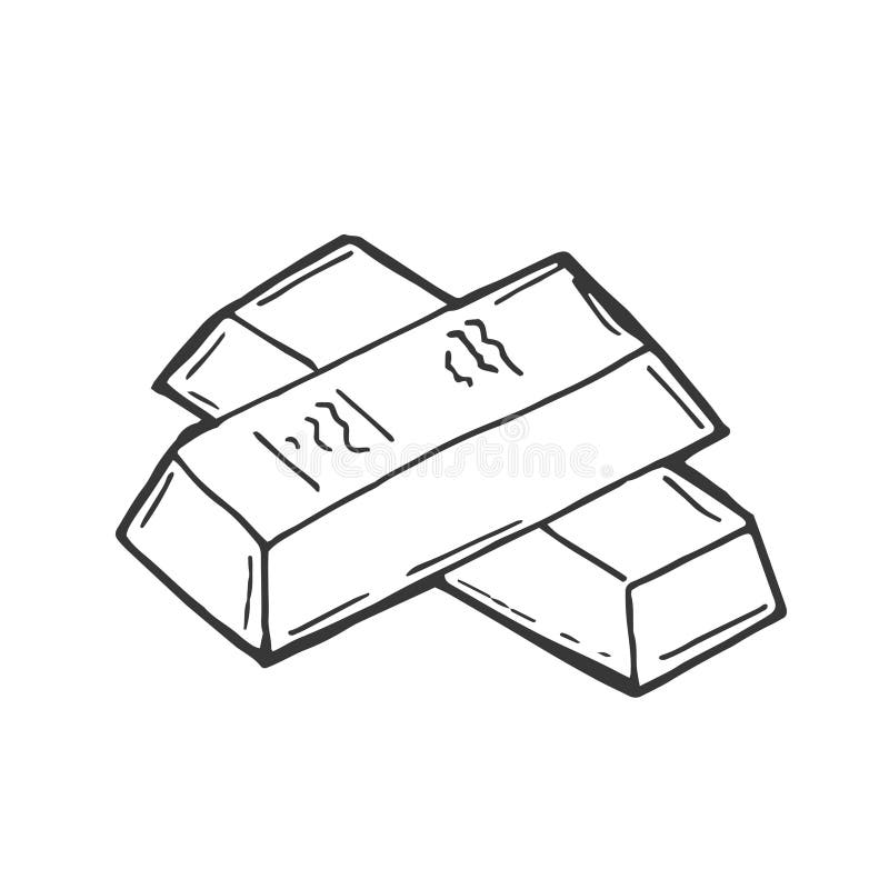 Sketch of Gold Bar Ingots in Engraving Style. Group of Solid Vault Kg ...