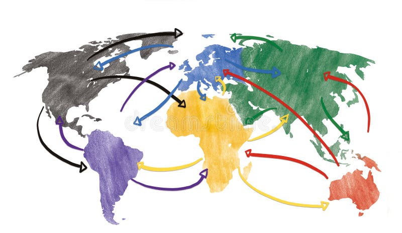 Sketch or handdrawn concept for globalization, global networking, travel or global connection or transportation with