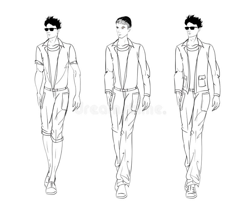 Different Fashion People Set. Modern Clothes. Template Sketch Stock ...