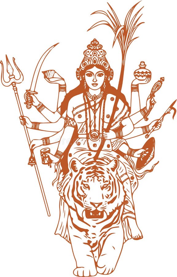 Sketch of goddess durga maa or kali mata editable vector outline canvas  prints for the wall  canvas prints face religion traditional   myloviewcom