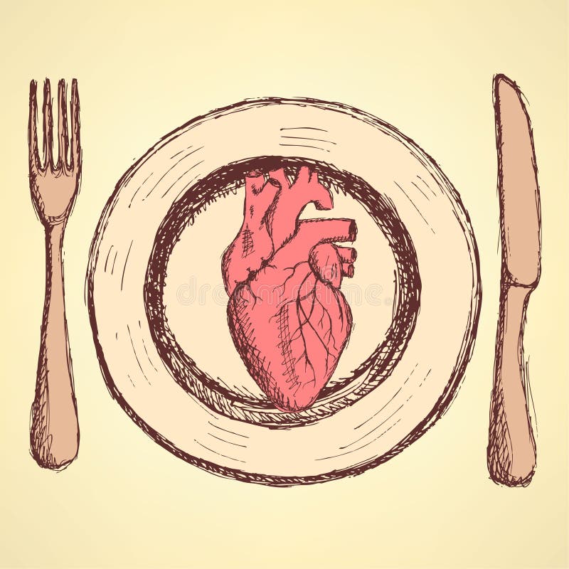 Sketch Human Heart on the Plate in Vintage Style Stock Vector Illustration of organ, health