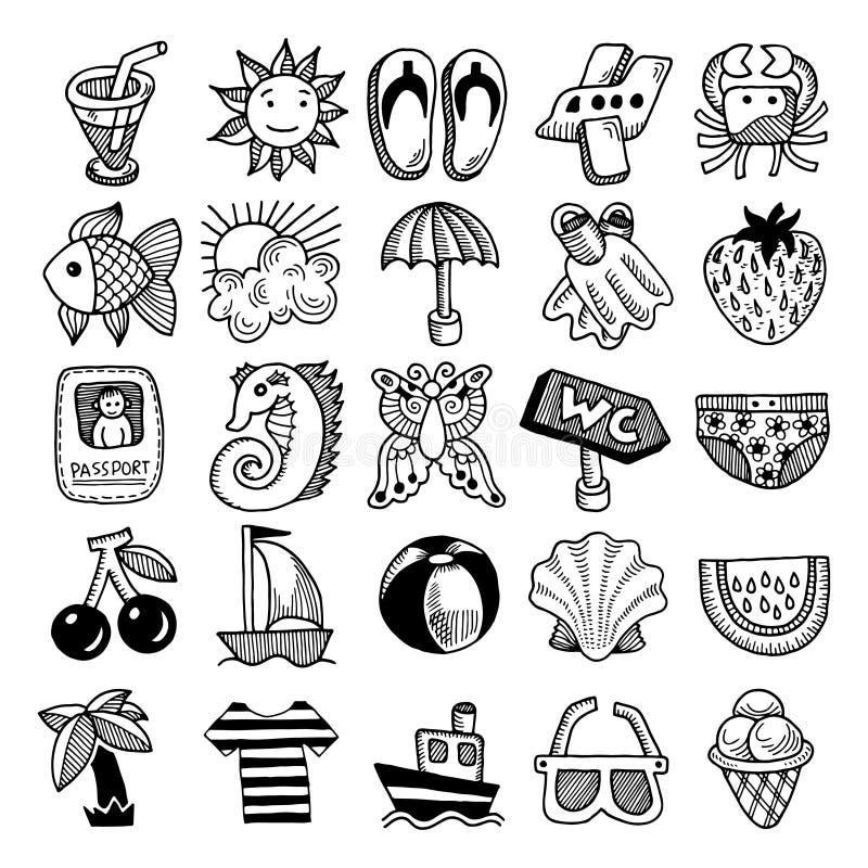 Sketch Icon Set of Summer Theme, Vector Stock Vector - Illustration of ...