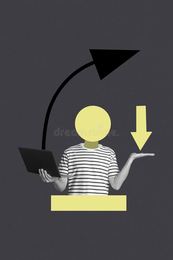 Sketch image artwork composite 3D photo collage of portrait man headless hand hold laptop arrow growth up direction target road graphics. Graphics way stock images, royalty-free photos and pictures