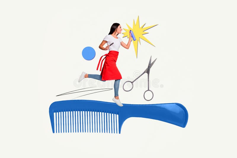 Sketch Image Trend Artwork Collage of Young Woman Stand Service Worker