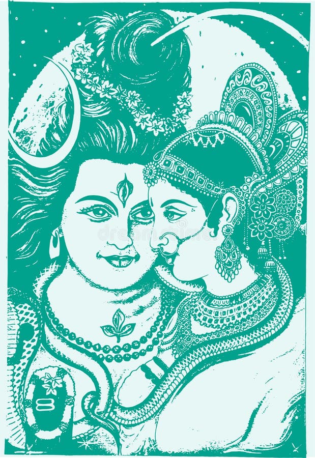 Divine Love: Hindu God Shiva Parvati Painting Print for Living Room D