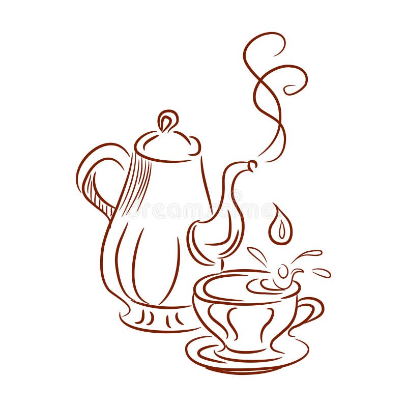 Sketch of kettles and cup stock vector. Illustration of icon 65232641