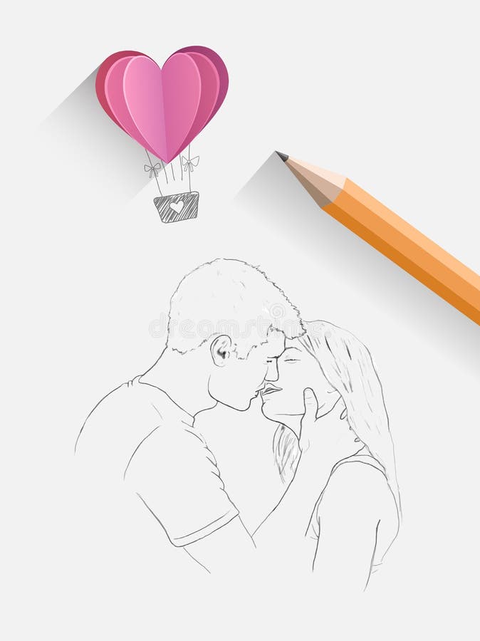 Sketches and Drawings : Romantic couple - Pencil drawing