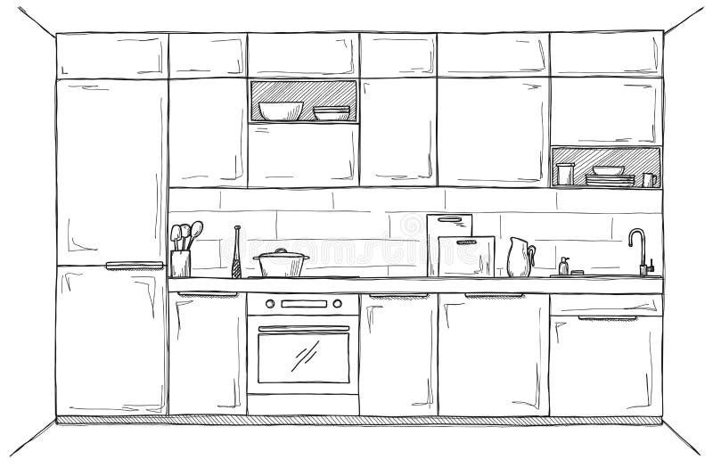 Sketch Kitchen Front View Vector Stock Illustrations – 147 Sketch ...