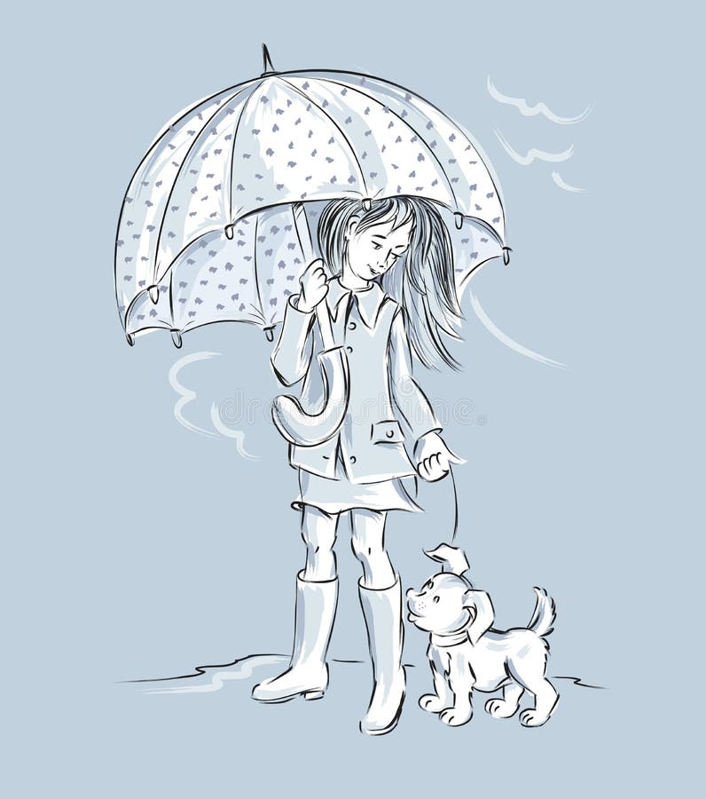 Hand Drawn Fashion Sketch Girl Umbrella Stock Illustration 1850340409 |  Shutterstock