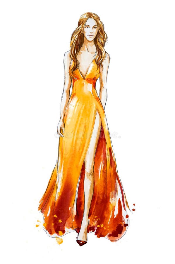 sketch mody Akwareli suknia wybieg ilustracji sketch mody Akwareli suknia wybieg ilustracji