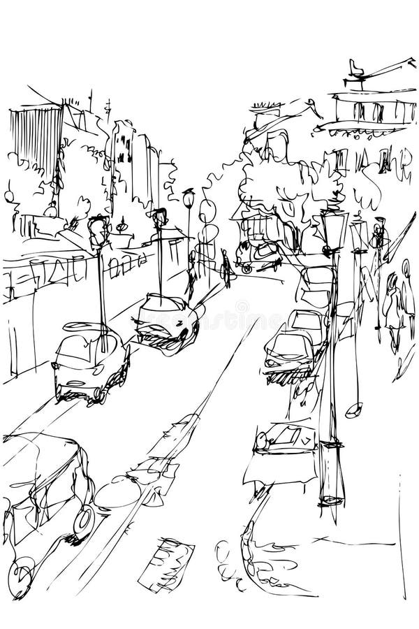 Sketch of municipal street kind from a window