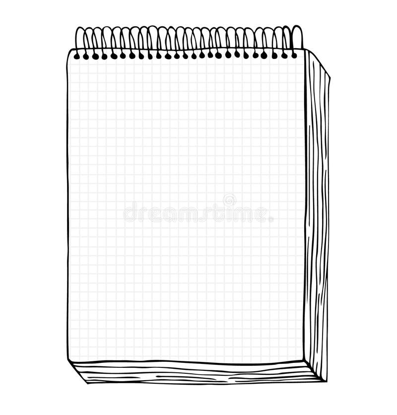 Sketch of notebook. Vector illustration with hand drawn leaf of notebook. Clip art royalty free illustration