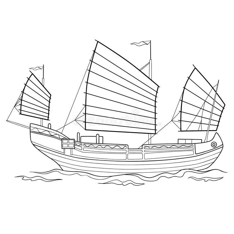Sketch of an Old Sailing Ship, Coloring Book, and Decoration Cartoon ...