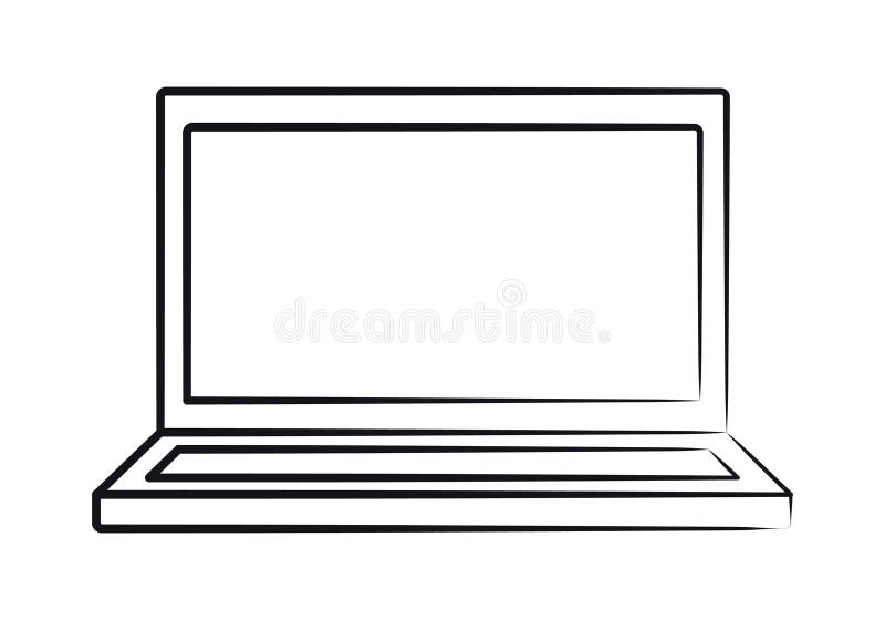 Sketch of open laptop. Pencil-drawn portable personal computer. Simple contour technique. Technology vector illustration