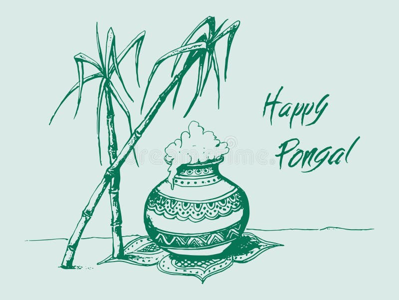 Happy Pongal Celebration Concept Doodle Style Mud Pot Full Traditional  Stock Vector by ©alliesinteract 538131700