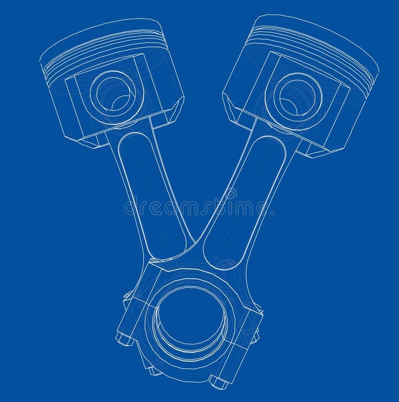 Sketch of Piston. Vector Rendering of 3d Stock Vector Illustration of