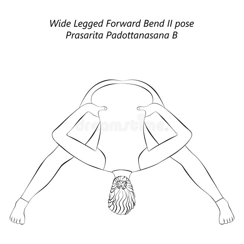 Wide legged forward bend variations yoga asanas Vector Image