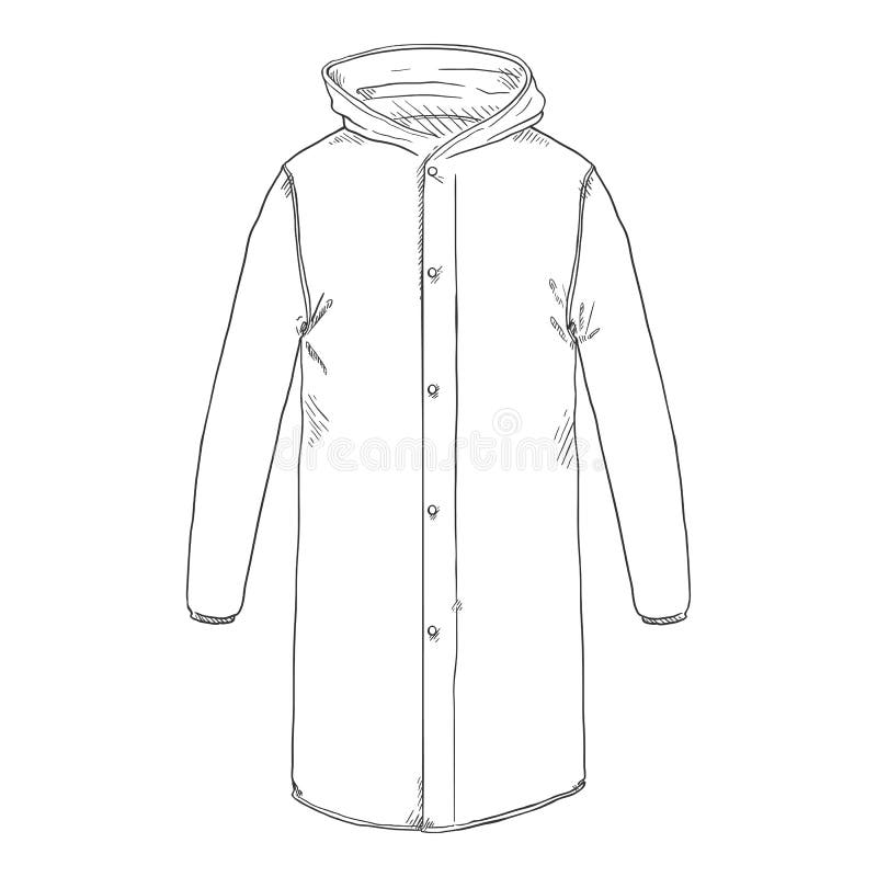 Sketch Raincoat with Butttons and Hood Stock Vector - Illustration of ...