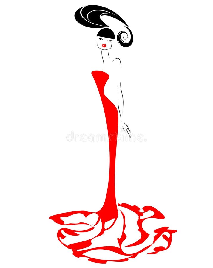 Retro Girl in Pink Evening Dress Stock Vector - Illustration of dress ...