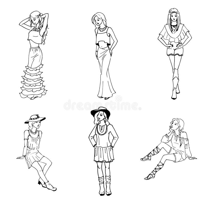 Bundle of pretty women dressed in modern fashionable clothes