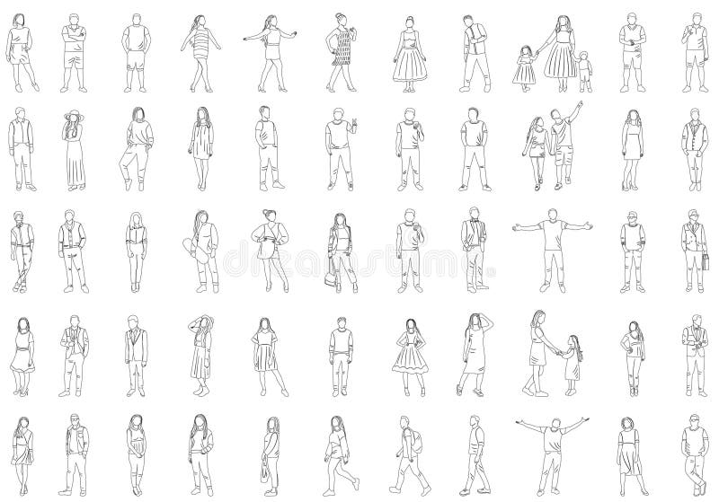 Sketch Set of People Men and Women Vector Vector Stock Illustration - Illustration of grunge