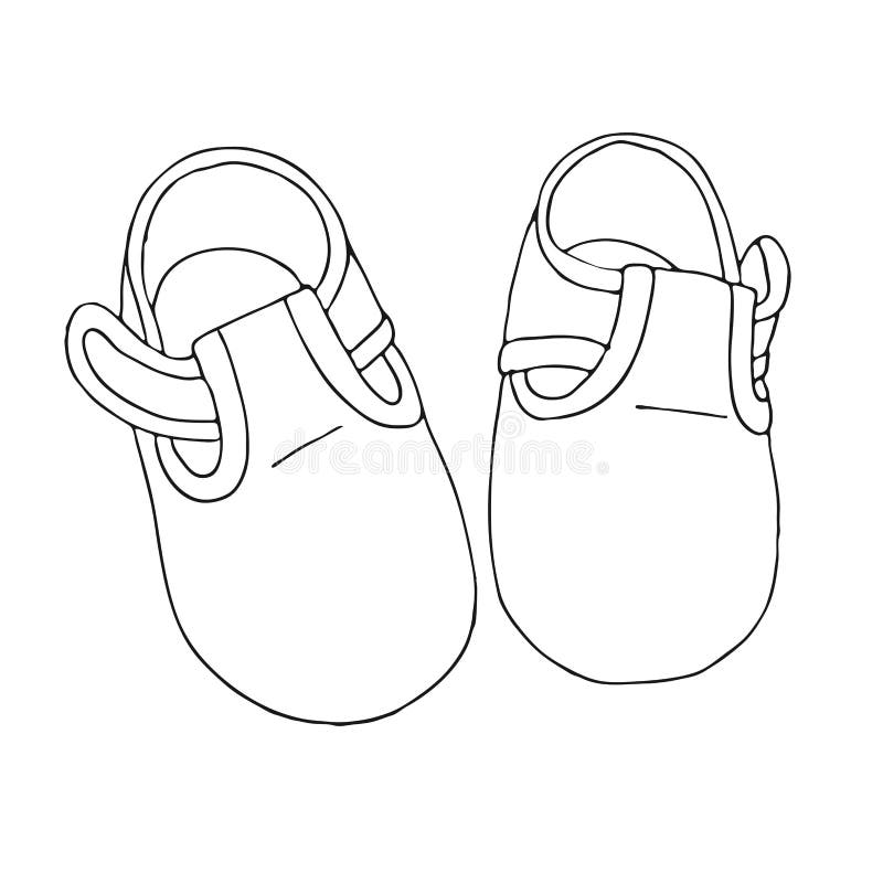 Sketch Of Shoes For The Baby. A Pair Of Shoes Isolated On A White ...