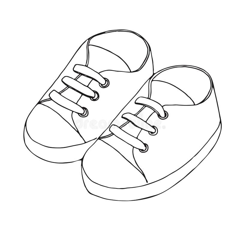 Sketch of Sneakers for a Baby. a Pair of Shoes Isolated on a White ...