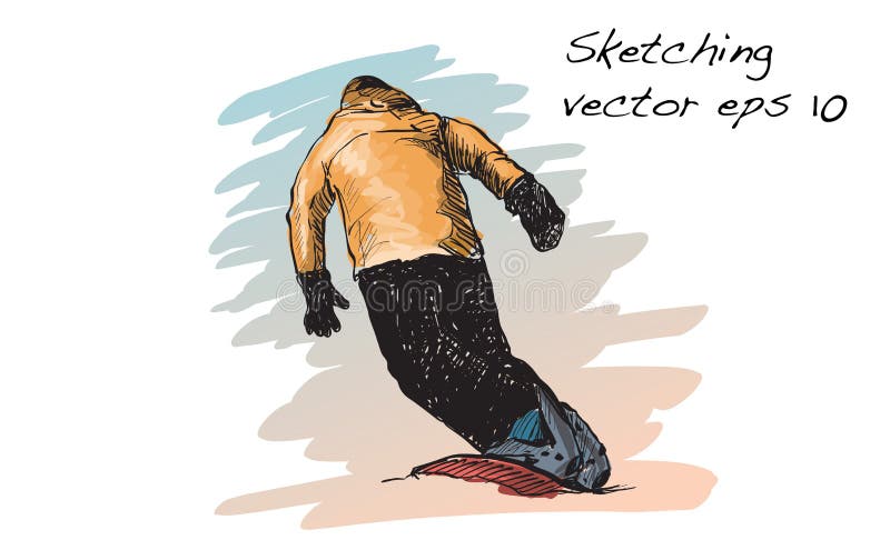 Sketch of Snow board man riding, Winter Sport, Snowboarding coll. Sliding, catoon.