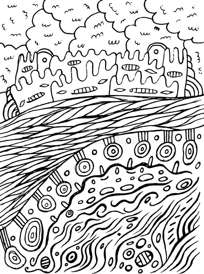 Coloring Page for Adults with Floral Cartoon Background. Doodle