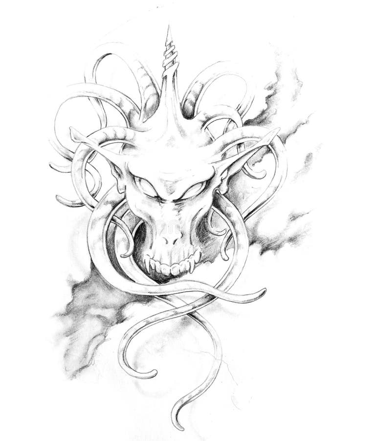 Sketch of Tattoo Art, Monster Stock Illustration - Illustration of ...