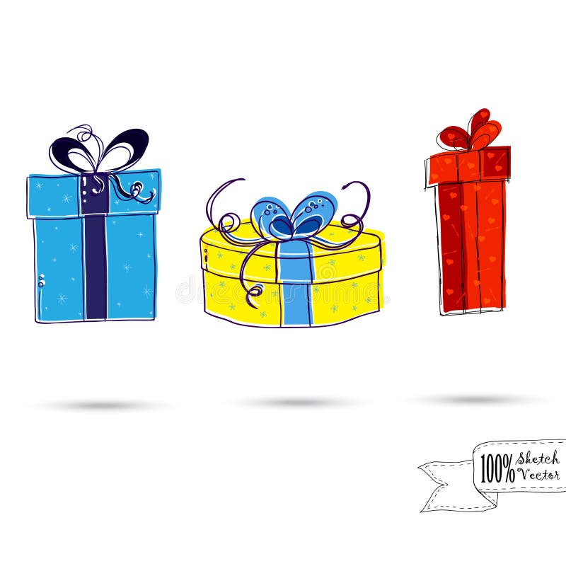 Sketch of Three Gift Boxes With Bows