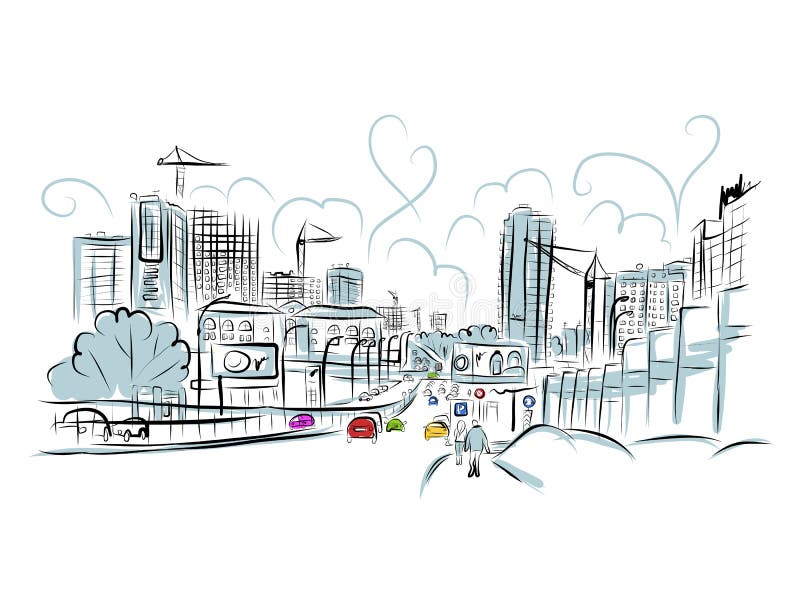 Sketch of traffic road in city for your design vector illustration