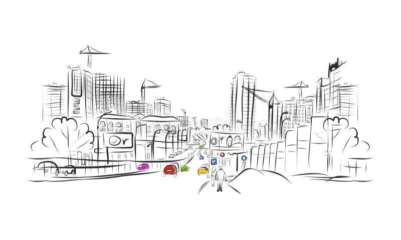 Sketch of traffic road in city for your design stock illustration